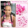 VENOFEN 50PCS Pink Hair Beads for Braids Clear Beads Loc Jewelry Dreadlock Accessories Cute Acrylic Pony Beads Hair Decoration for Girls and Women