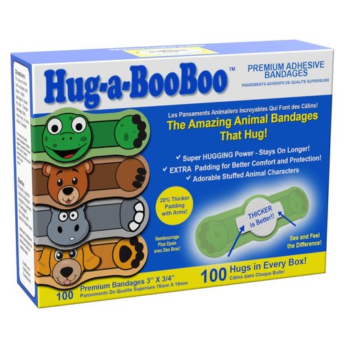 Hug-a-BooBoo Premium Bandages - The Amazing Kids Animal Bandages That Hug! Children’s Favorite Stuffed Animal Designs – Hippo, Puppy, Teddy Bear & Frog! Comfortable Band Gentle First Aid. 100ct Box