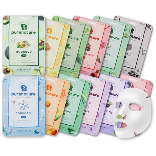 PB&Jay Purenature Hydrate and Calm Facial Mask - 12 Pack Acai Berry,Vita c,retinol and more, Made in Korea, Face Mask Skincare for Hydration, Skincare Face Mask, Moisturizing Mask for Sensitive Skin