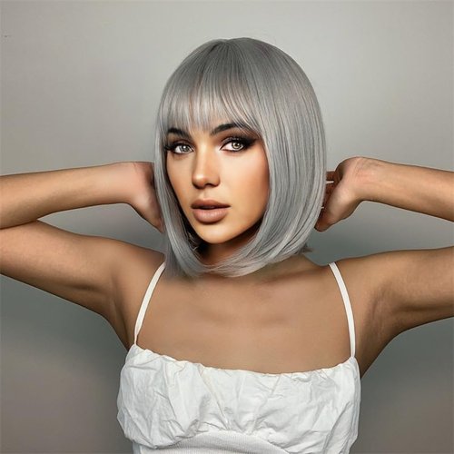 QITAQOTA Pixie Cut Wig Short Wigs for Black Women Wig with Bangs Air Bangs Wig Wigs for Women Gray Wig Halloween Cosply Wig With Bangs Synthetic Wig