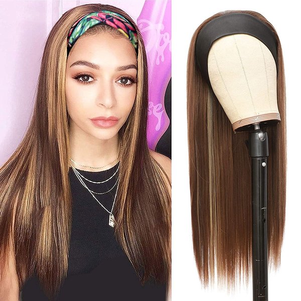 G&T Wig Headband Wigs for Women Long Straight Honey Blonde Highlights Wig Silky Straight Heat Resistant Wigs for Daily Party Use(24inch) …