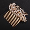 Teyglen Pearl Bride Wedding Hair Comb Gold Flower Headpiece Bridal Pearl Crystal Hair Side Comb Decorative Rhinestone Hair Piece Floral Wedding Hair Accessories for Women Girls