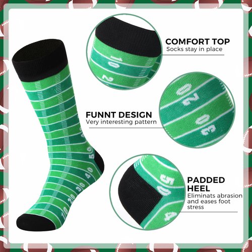 Coume 4 Pairs Football Socks Youth Kids Novelty Socks Cotton Socks for 6-10 Volleyball Casual Crew Socks Gift Adult Football Basketball Socks Sports Series Socks for Teen, One Size