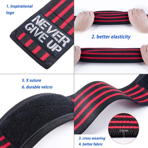 YOUFINE Professional Elastic Elbow Wraps Straps Elbow Support Compression Protection Brace for Bodybuilding Workout Powerlifting Men Gym (Four Stripe, Red)