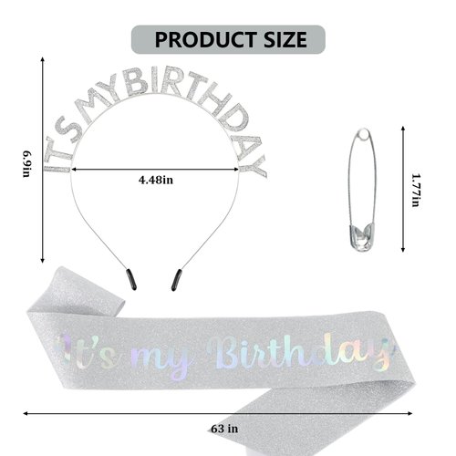 ACO-UINT Silver Birthday Crown for Girls, Cute Birthday Sash & Birthday Tiara for Women Set, Sweet Birthday Headband Birthday Decorations Birthday Gifts for Women