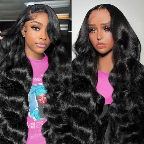 28 Inch Body Wave Lace Front Wigs Human Hair 13x4 HD Transparent Lace Frontal Wigs Human Hair for Women Brazilian Virgin 180 Density Glueless Wigs Human Hair Pre Plucked with Baby Hair Natural Black