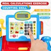 Cash Register Toy for Kids with Real Calculator, Cashier Register with Scanner/Weighter/Credit Card/ Play Money/ Food/Microphone, Pretend Play Store with Apron and Shoping Bag for Kids 4-8