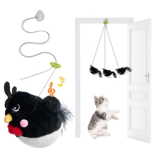 MAILCAT Chirping Bird Cat Toys Hanging Interactive Cat Toys for Indoor Cats Chase Exercise Retractable Cat Teaser Catnip Toy Suitable for Cat Teaser Stick (1 pc Black)