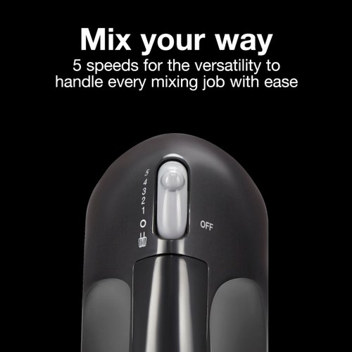 Proctor Silex Easy Mix 5-Speed Electric Hand Mixer with Bowl Rest, Compact and Lightweight, 100 Watts of Peak Power, Black