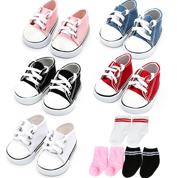 5 Pairs of Doll Shoes+3 Pairs of Socks, Doll Canvas Shoes for 18-Inch Dolls American Dolls Accessories Low-Top Doll Canvas Sneakers with Laces for 18 Inch Boy or Girl Dolls 18 Inch Doll Accessories