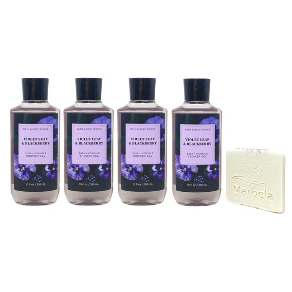 Bath & Body Works Violet Leaf & Blackberry 4 Piece Shower Gel Value Pack with a Natural Oats Sample Soap