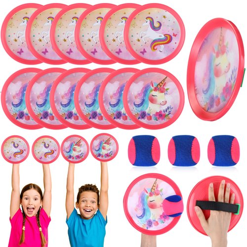 JellyArch 18 Pcs Unicorn Toss and Catch Game Set Outdoor Toys Summer Beach Toys Outside Sports Game Ball and Catch Game Set for Playground Camping Yard School Outdoor Games