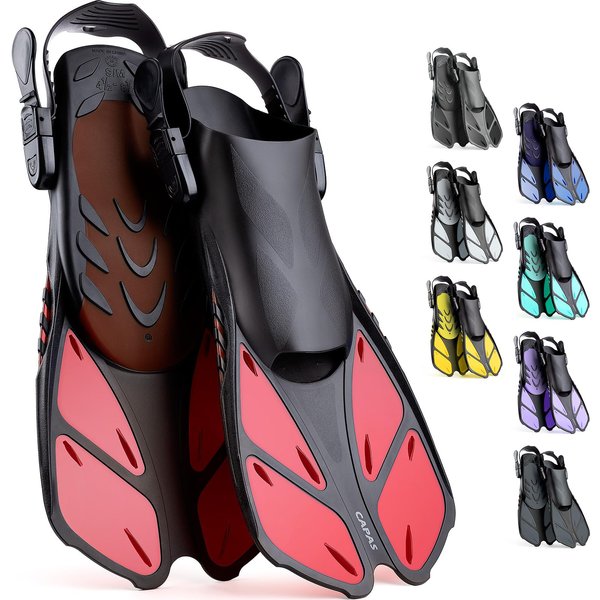 CAPAS Snorkel Fins, Swim Fins Travel Size Short Adjustable for Snorkeling Diving Adult Men Women Kids Open Heel Swimming Flippers