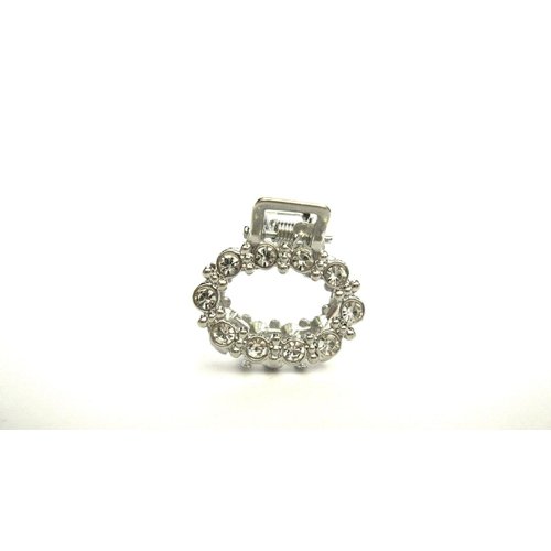 Small mini silver metal oval crystal hair claw clip bridal clip