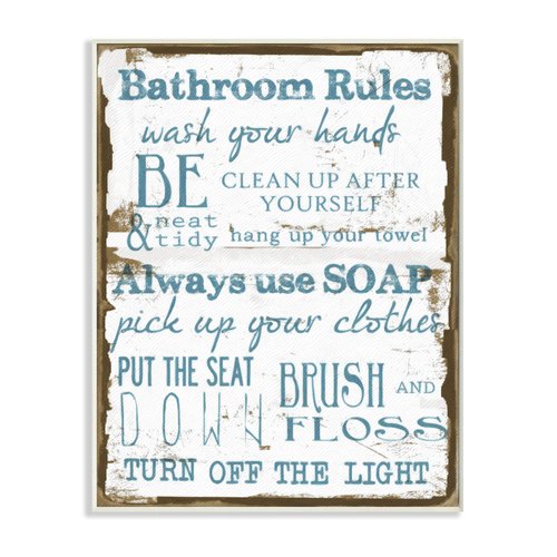 Stupell Home Décor Brown and Blue Classic Bathroom Rules Wall Plaque Art, 10 x 0.5 x 15, Proudly Made in USA