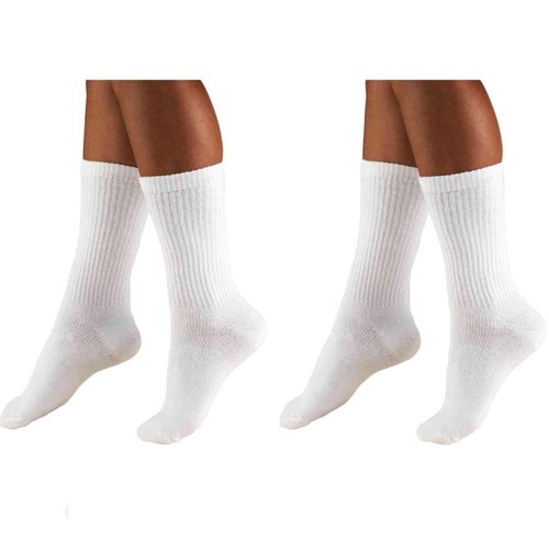 Truform Compression Socks, 15-20 mmHg, Men's Crew Length Mid-Calf Cushion Foot Socks, White, Small (Pack of 2)