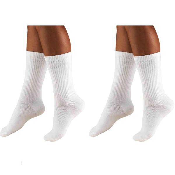 Truform Compression Socks, 15-20 mmHg, Men's Crew Length Mid-Calf Cushion Foot Socks, White, Small (Pack of 2)