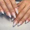 MERVF Almond Press on Nails Medium Fake Nails Ombre White French Tip Stiletto Glue on Nails with Design Acrylic Nails Press ons False Nails 24pcs Glossy