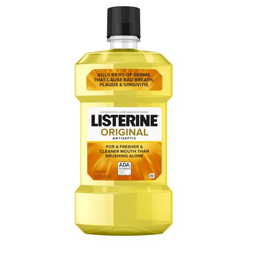 Listerine Original Antiseptic Oral Care Mouthwash to Kill 99% of Germs That Cause Bad Breath, Plaque and Gingivitis, ADA-Accepted Mouthwash, Original Flavored Oral Rinse, 1 L