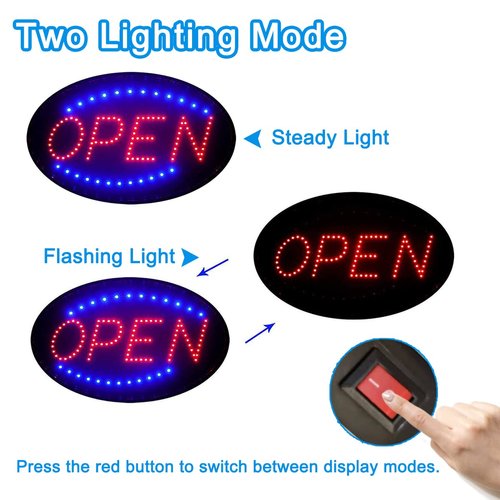 KEBE LED Open Sign, Bright High Visibility Advertisement Board Electric Display Sign Flashing Light for Business Walls Window Shop Bar Hotel, Two Modes (19"x10")