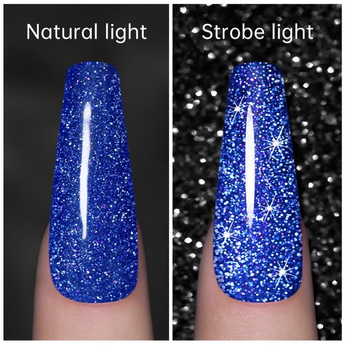 RARJSM Reflective Glitter Gel Polish Royal Blue Sparkle Iridescent Rainbow Shimmer Dark Blue Gel Nail Polish 7.5ml Soak Off Sparkle Flash Disco Diamond Nail Gel Polish Salon DIY Home Manicure