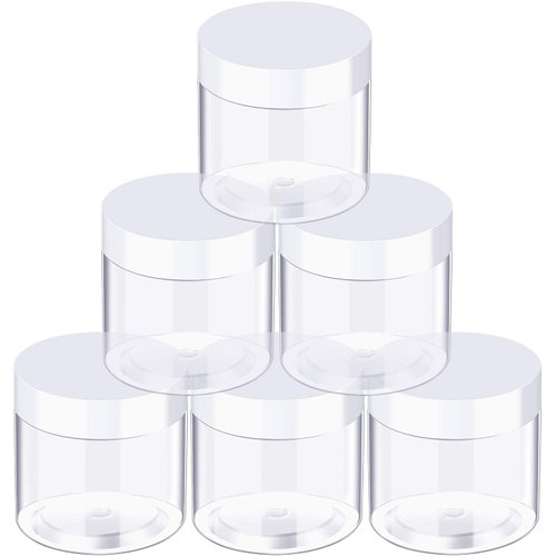 6 Pack Clear Container with Lids Small Plastic Pot Jars Wide Mouth Round Leak Proof Plastic Container Jars with Lid for Travel Storage, Eye Shadow, Nails, Paint, Jewelry (10 oz, White)