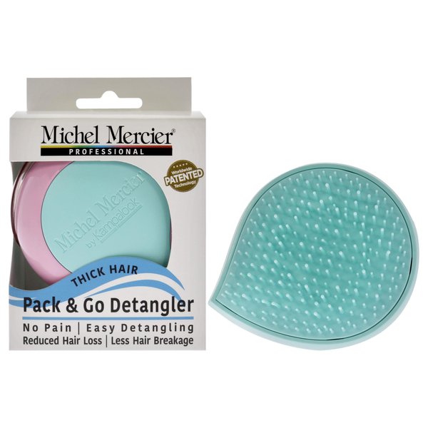 Michel Mercier Pack and Go Detangler - Innovative Mini Scalp Massager for Less Breakage - No Pain Hair Brush - Thick Hair - Turquoise-Pink - 1 pc