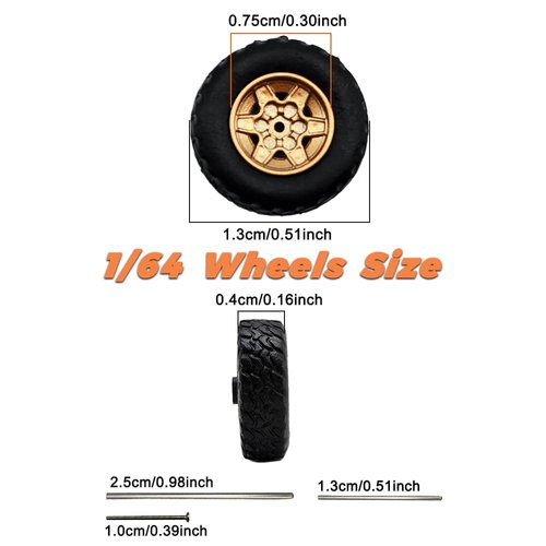 1/64 Wheels and Tires for Off-Road All-Terrain Upgraded Mainline Cast Model Cars, Diameter is 0.51In,4 Sets/Pack,Seven Spokes.(YE-H)