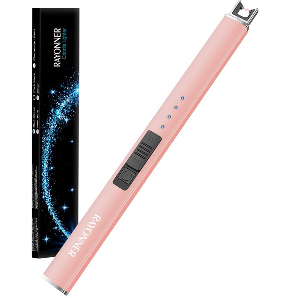 RAYONNER Candle Lighter Plasma Arc Lighters Windproof Flameless with USB Rechargeable Battery Double Safety Switch (1Pack, Rose Gold)