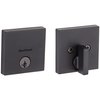 Kwikset Downtown Deadbolt Lock, Matte Black Square Exterior Keyed Front Entry Door, Pick Resistant SmartKey Rekey Security, Single Cylinder Dead Bolt, with Microban Protection