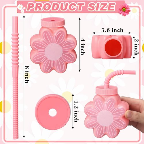 Domensi 12 Pcs Daisy Themed Party Favor Gift Supplies Daisy Flower Cups with Lids and Straws,10 oz Daisy Flower Plastic Cups for Daisy Birthday Party, Wedding Baby Shower Party Decorations Supplies
