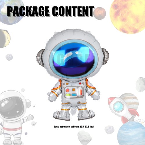 2 Pcs Astronauts Shaped Big Mylar Foil Balloon Universe Space Theme Birthday Party Decorations