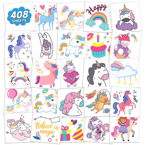 EMOME 408 Sheets Individual Temporary Tattoos for Girls, Fake Tattoos for Kids Waterproof, Bulk Tattoos Stickers for Girls Birthday Decorations Party Favors Games Supplies