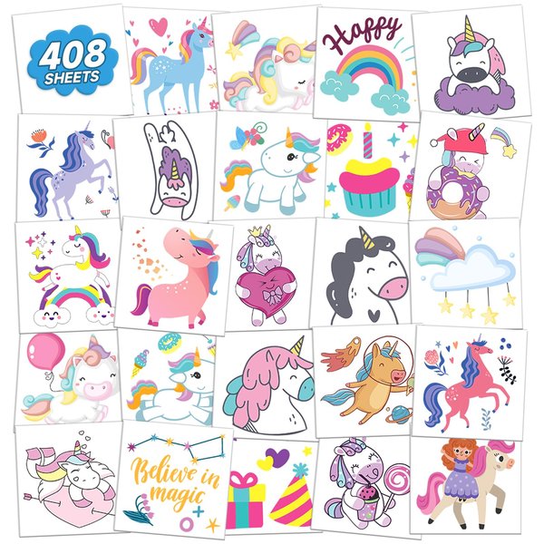 EMOME 408 Sheets Individual Temporary Tattoos for Girls, Fake Tattoos for Kids Waterproof, Bulk Tattoos Stickers for Girls Birthday Decorations Party Favors Games Supplies