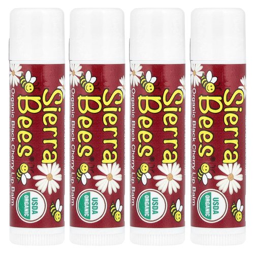 Sierra Bees Organic Lip Balms, Black Cherry, 4 Pack, 0.15 oz (4.25 g) Each