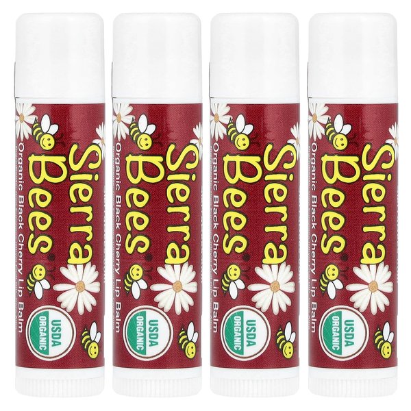 Sierra Bees Organic Lip Balms, Black Cherry, 4 Pack, 0.15 oz (4.25 g) Each