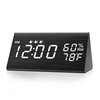 Digital Alarm Clock, with Wooden Electronic LED Time Display, 3 Alarm Settings, Humidity & Temperature Detect, Wood Made Electric Clocks for Bedroom, Bedside (Black)