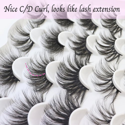 DAODER False Eyelashes 25MM Mink Lashes Dramatic Look Fluffy Long Fake Eyelashes Wispy 25mm False Lashes Strip 10 Variety Pairs Mixed for Halloween Bold Makeup