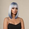 BERON Blue White Ombre Short Wigs Straight Bob Ombre Color Hair Wig for Women Wigs with Bangs Synthetic Daily Use Wigs Wig Cap Include