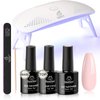 Beetles Nude Pink Gel Nail Polish Kit with UV LED Light Nail Lamp 6 Pcs Starter Kit Base Gel Top Coat Soak Off Nude Pink Gel Polish Set with Nail File for DIY Manicure Neutral Nails Gift for Women