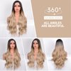Vitorish Ombre Blonde Wig,28 Inches Long Wavy Curly Ombre Blonde Wig with Dark Root Small Lace Synthetic Heat Resistant Wigs for Women Daily Party Use (Ombre Blonde)