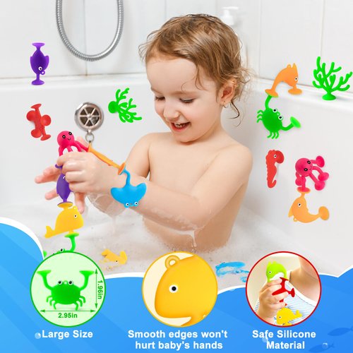 Aukful Suction Cup Toys for Kids Bath Toys, 18pcs Ocean Animal Suction Bath Toys with Eggshell Storage,Mold Free Bath Toys Toddler Sensory Toys for 3 4 5 6 7 Year Old Boys Girls Travel Toys Gifts