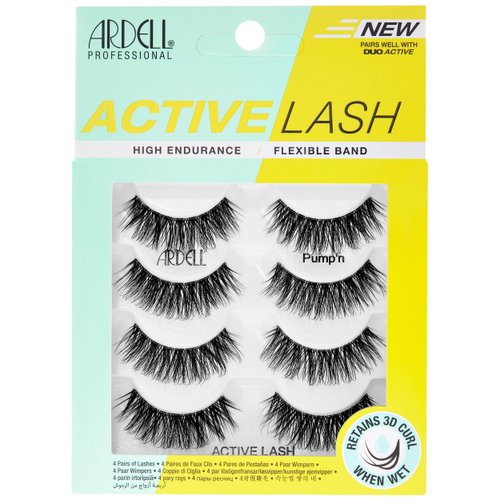 Ardell Active Lash - Pump’n, False Eyelashes, Cat Eye Lashes Wispy, Water-Resistant, Lightweight, 4 pairs, 1-Pack