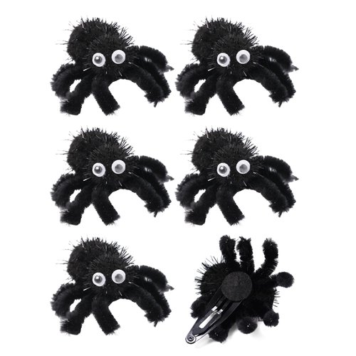 PinkSheep Halloween Spider Hair Clip for Kids Girl, 2 Inches, 6 Pieces, Furry Fabric Hair Accessories, Halloween Costume Decoration, Crazy Hair Day Accessories