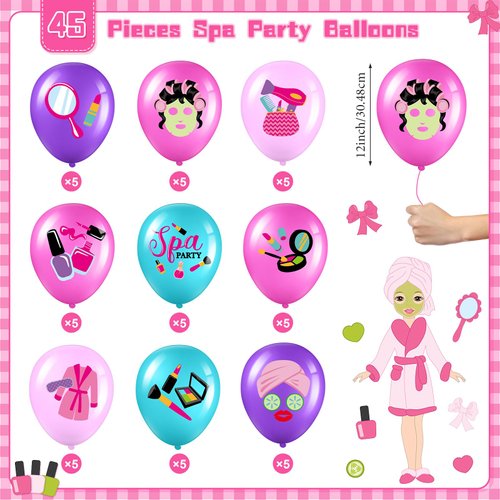 Censen 45 Pieces Spa Latex Balloons Makeup Party Decorations Balloons Makeup Spa Theme Latex Balloons Cosmetics Party Balloons for Girls Makeup Theme Spa Day Decor Supplies Indoor Outdoor