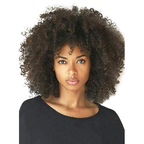 Kalyss 8&quot; Short Kinky Curly Wigs for Women Black Premium Synthetic Afro Wigs with Hair Bangs Natu...