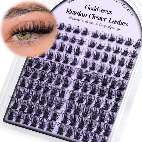 Goddvenus Lash Clusters Wispy Eyelash Clusters Lashes Natural Russian D Curl Cluster Eyelash Extensions Fluffy Individual Lashes for DIY Lash Extensions 120pcs Eyelashes Clusters