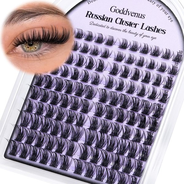 Goddvenus Lash Clusters Wispy Eyelash Clusters Lashes Natural Russian D Curl Cluster Eyelash Extensions Fluffy Individual Lashes for DIY Lash Extensions 120pcs Eyelashes Clusters