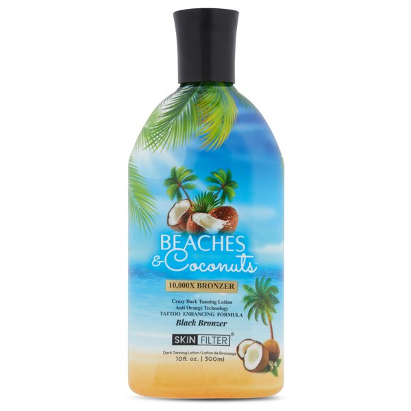 Skin Filter Beaches and Coconuts Tanning Lotion – 10,000X Tanning Lotion – Tanning Lotion with Anti-Orange Technology and Tattoo Protection Nourishing Ingredients