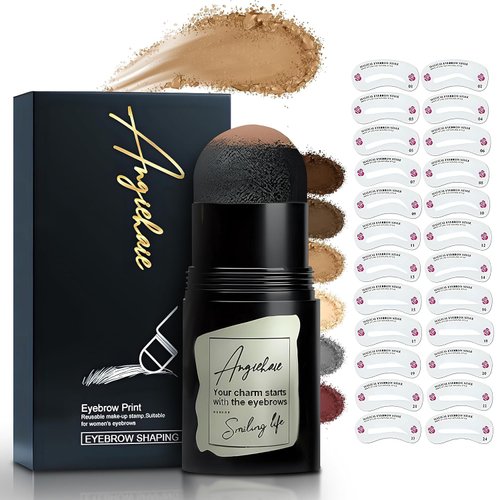 ANGIEHAIE Eyebrow Stamp Stencil Kit (Light Brown), 24 pc Eyebrow Shaping Stencils, Long-lasting Eyebrow Brow Definer, Perfect Make-up Reusable Kit